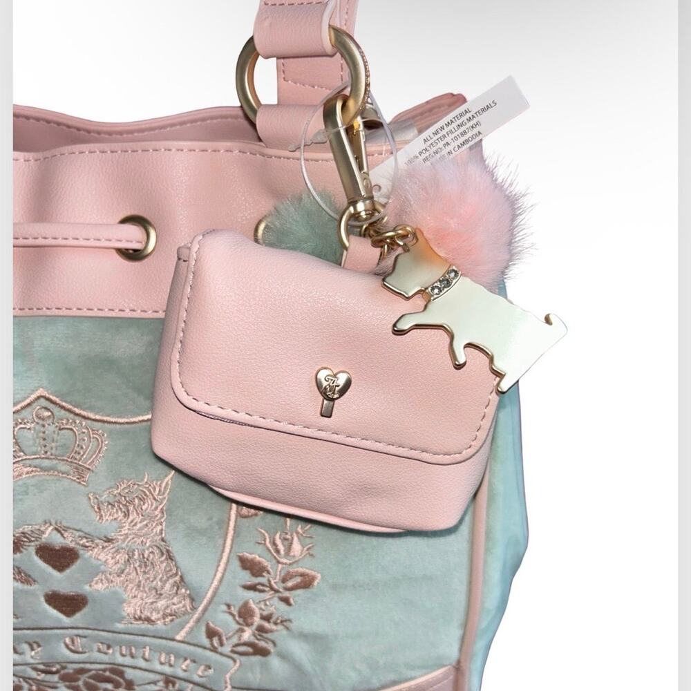 JUICY COUTURE VINTAGE SCOTTIE DOGS FROSTY GREEN NEW LOVE CHAPTER VELOUR TOTE NWT - Picture 8 of 11